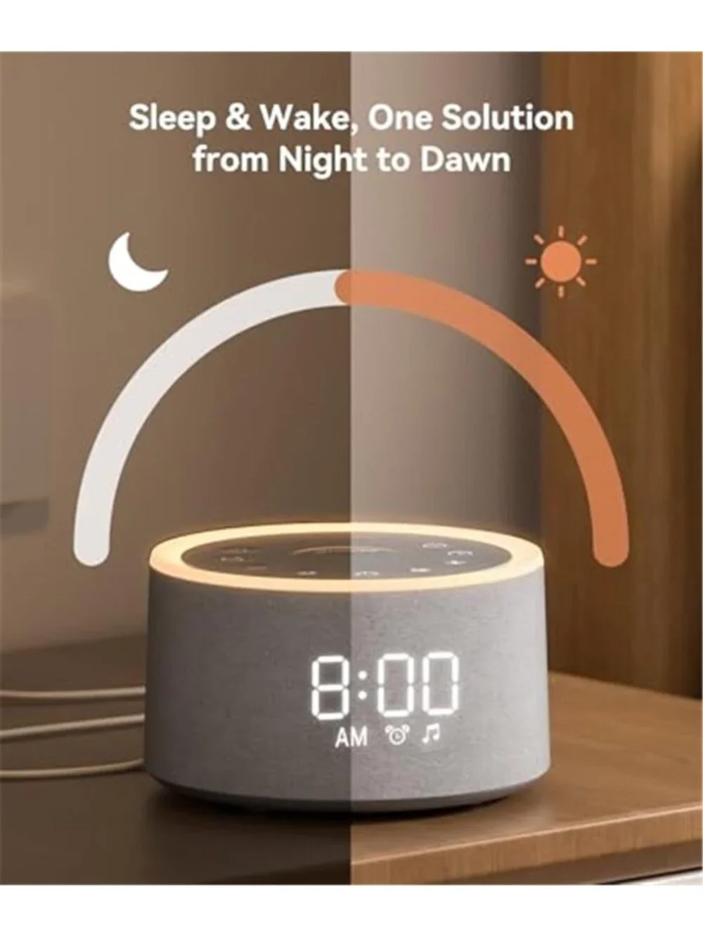 White Noise Sound Machine Alarm Clock Night Light Baby Sleep 29 Sounds Grey